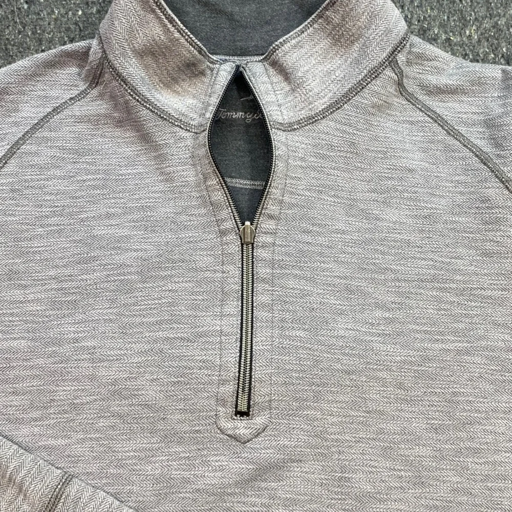 Tommy Bahama Quarter Zip Pullover Sz XL Mens Grey Coastal Preppy Herringbone